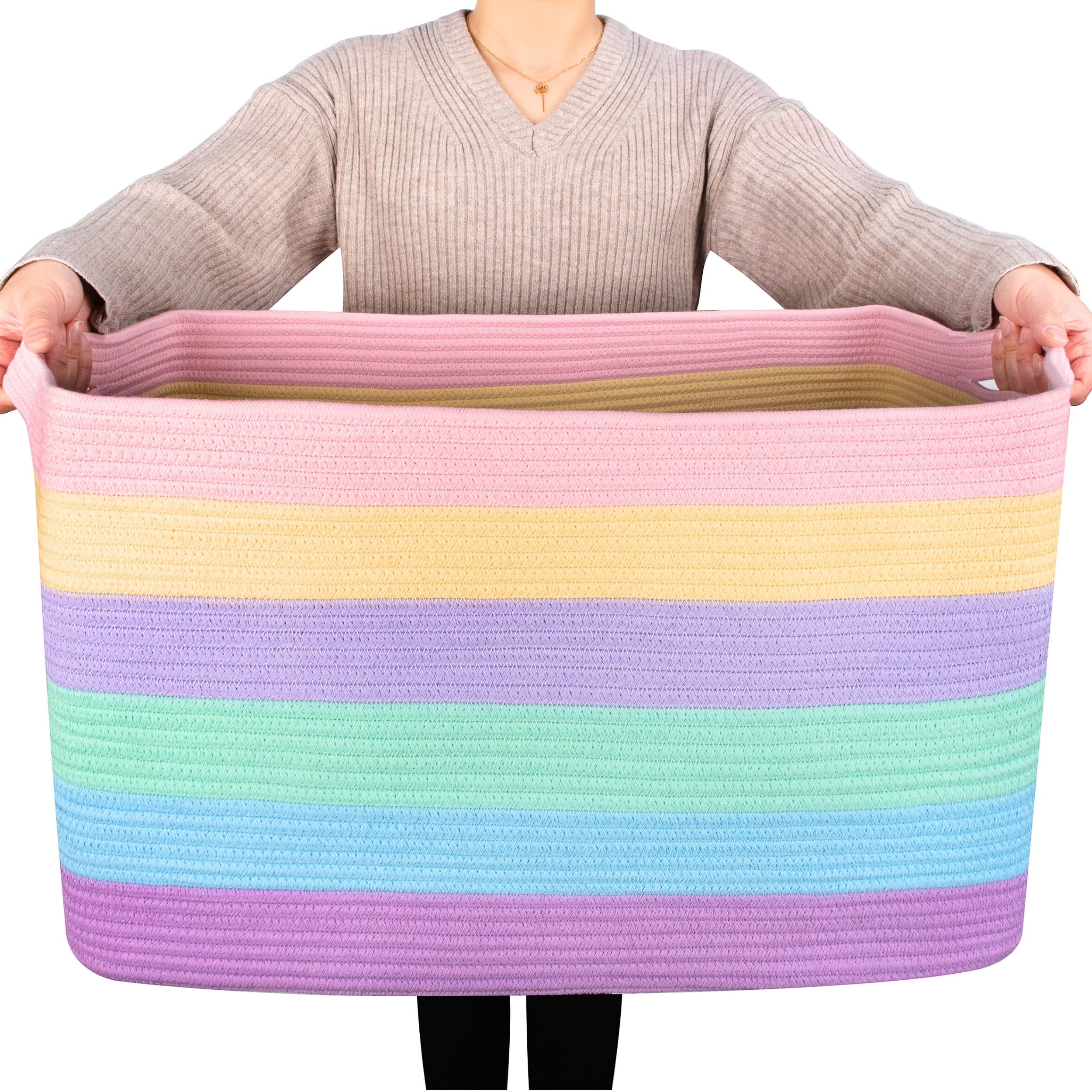 MINTWOOD Design 22in basket front view shows spacious storage for blankets and towels.