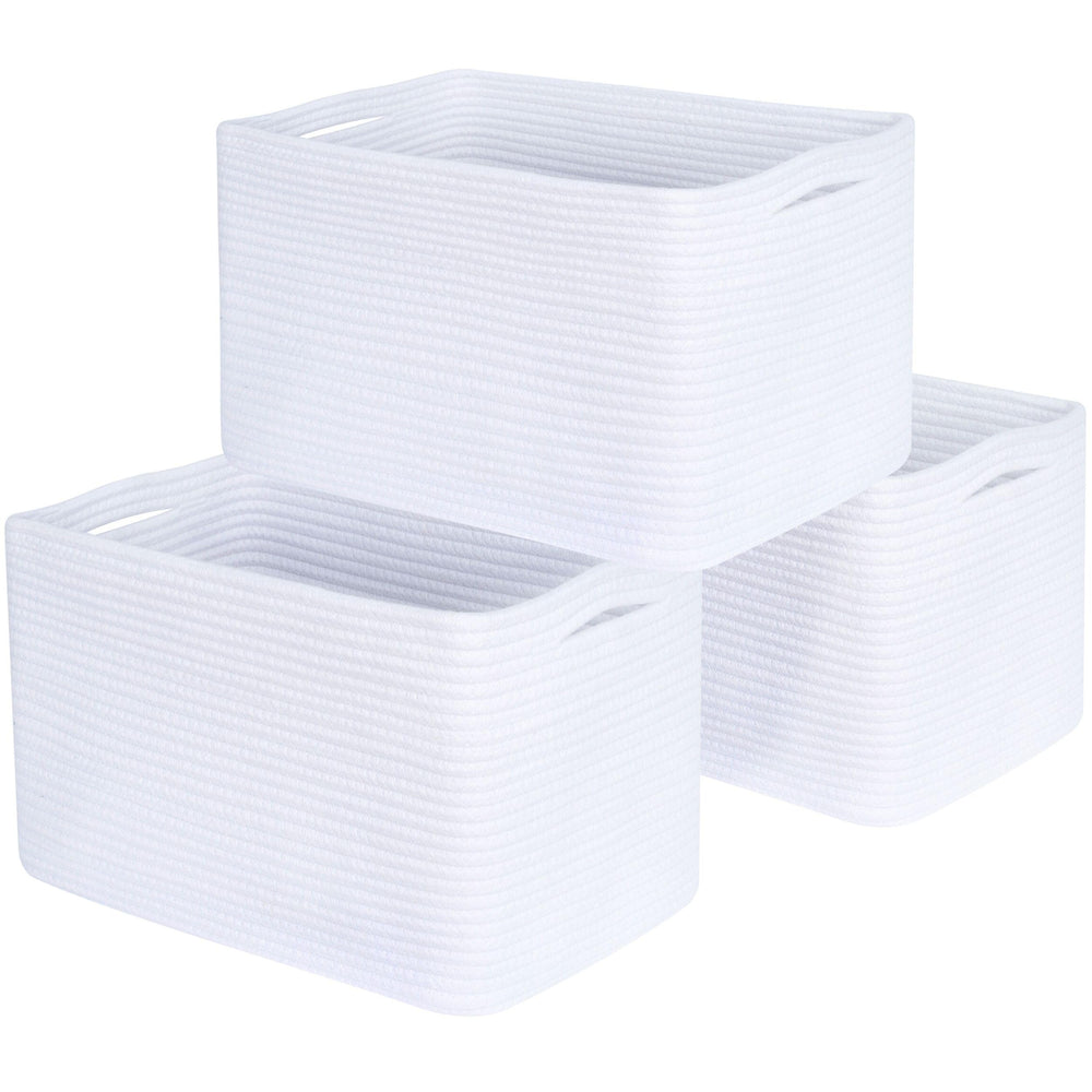 MINTWOOD Design 3-pack baskets on shelves provide tidy storage and stylish home organization.