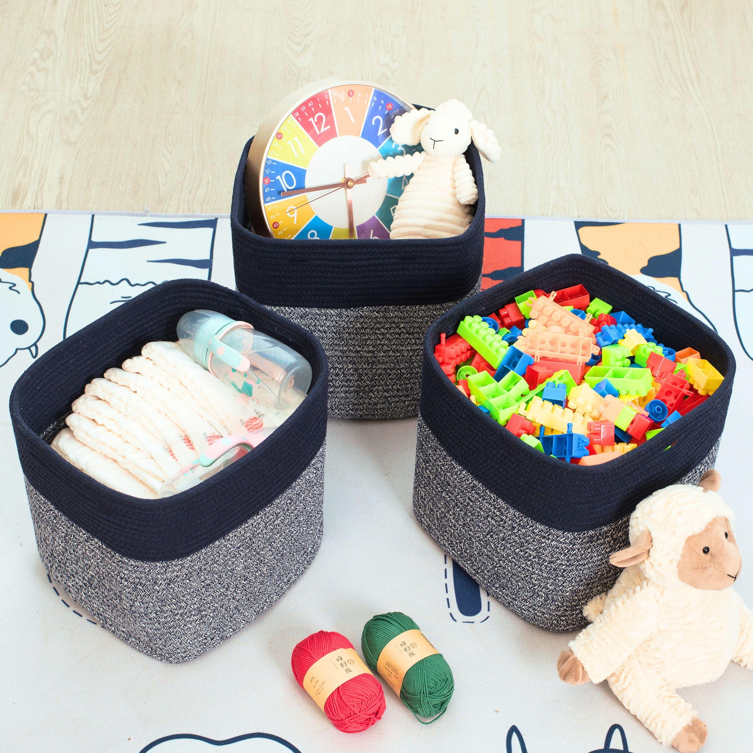 MINTWOOD Design navy woven cube bin foldable for compact storage