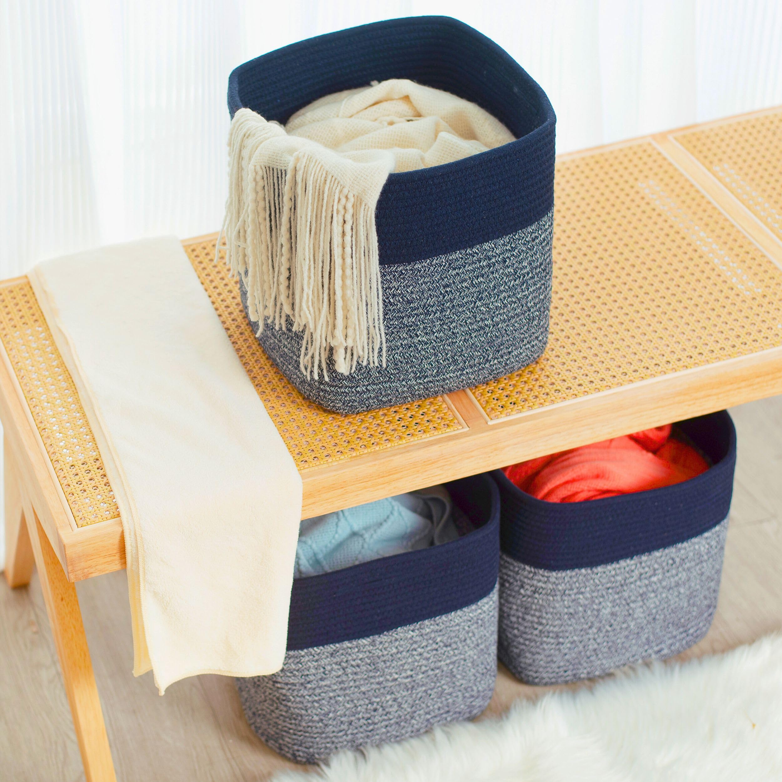 MINTWOOD Design navy woven cube bin in nursery for toys