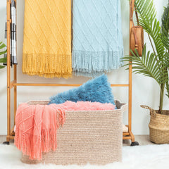 MINTWOOD Design blanket basket closeup shows cotton rope texture for durable storage.