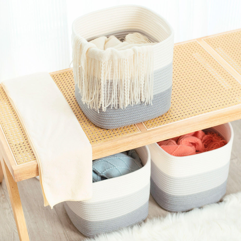 MINTWOOD Design cube bin 11x11 nursery setup demonstrates safe, soft-storage for small toys and books.