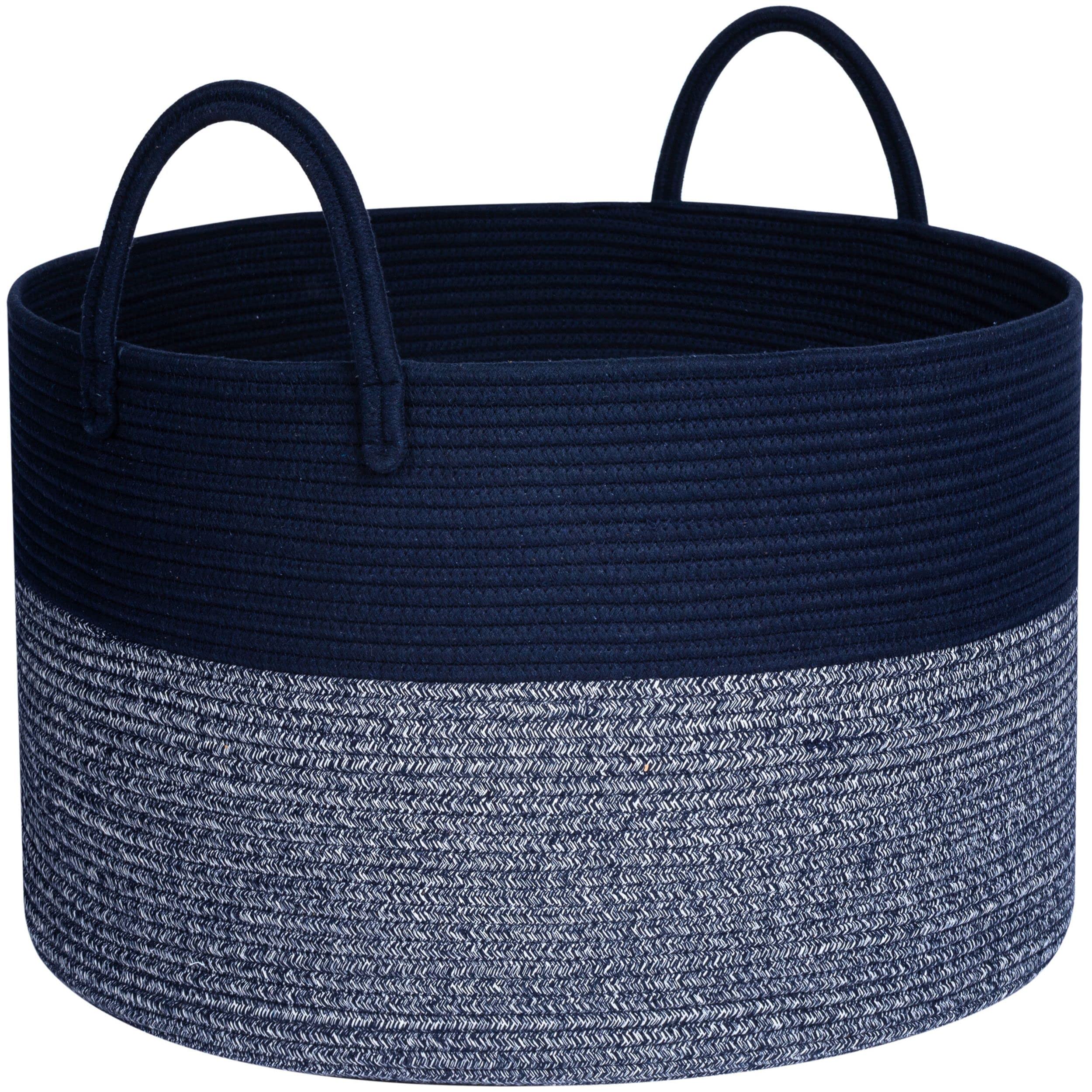 MINTWOOD Design extra-large basket navy blue front view shows roomy storage for bulky items
