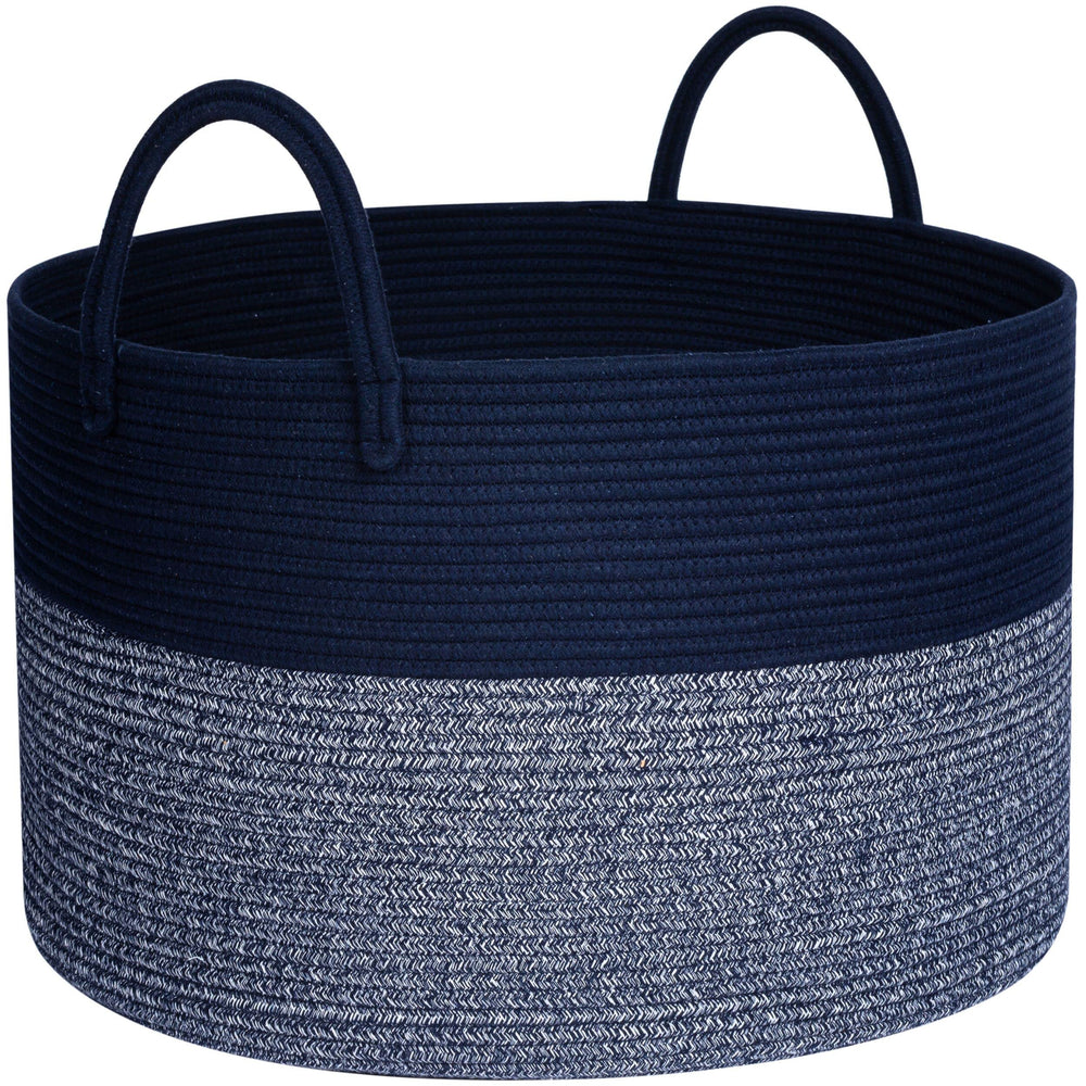 MINTWOOD Design extra-large basket navy blue front view shows roomy storage for bulky items