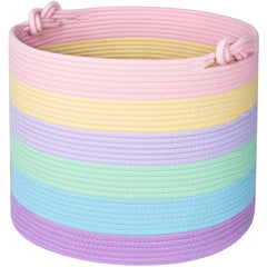 MINTWOOD Design MD-135 pastel rainbow basket showing soft cotton rope storage for toys