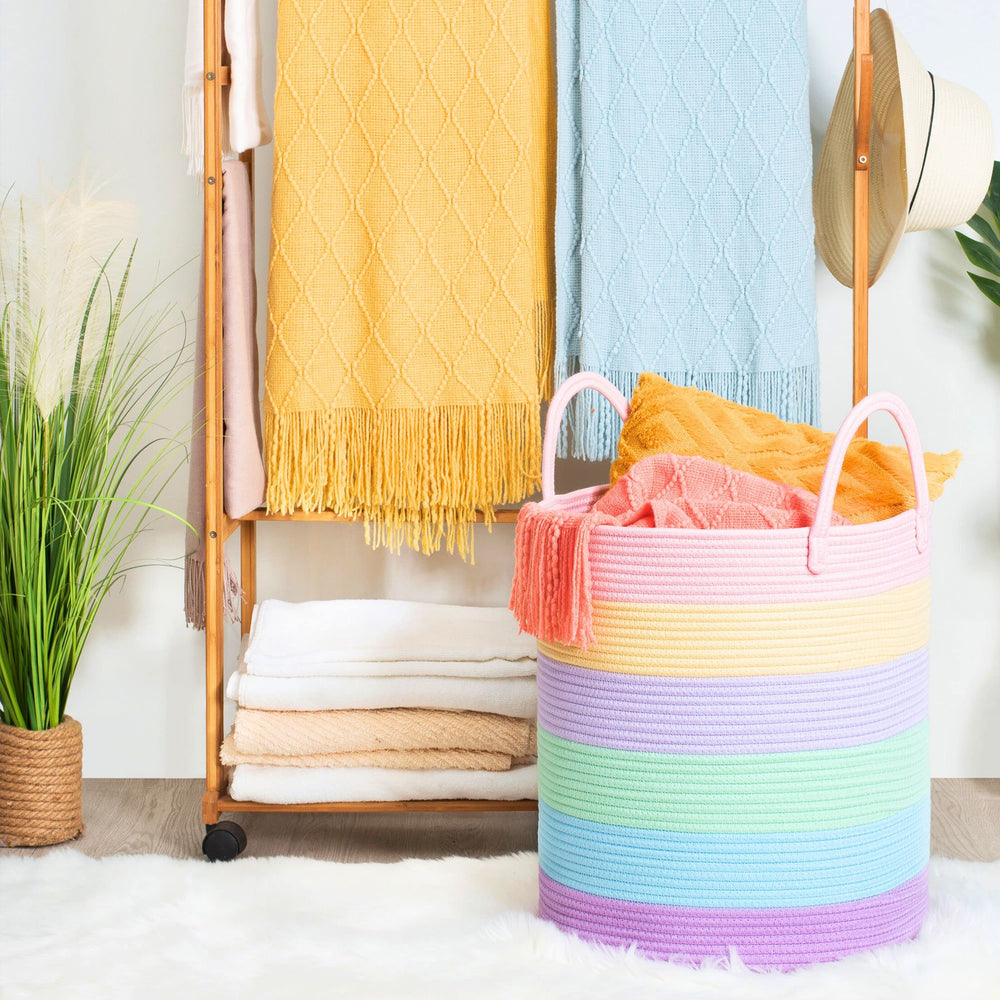 MINTWOOD Design no sharp edges cotton rope basket safe for nursery and kids rooms.