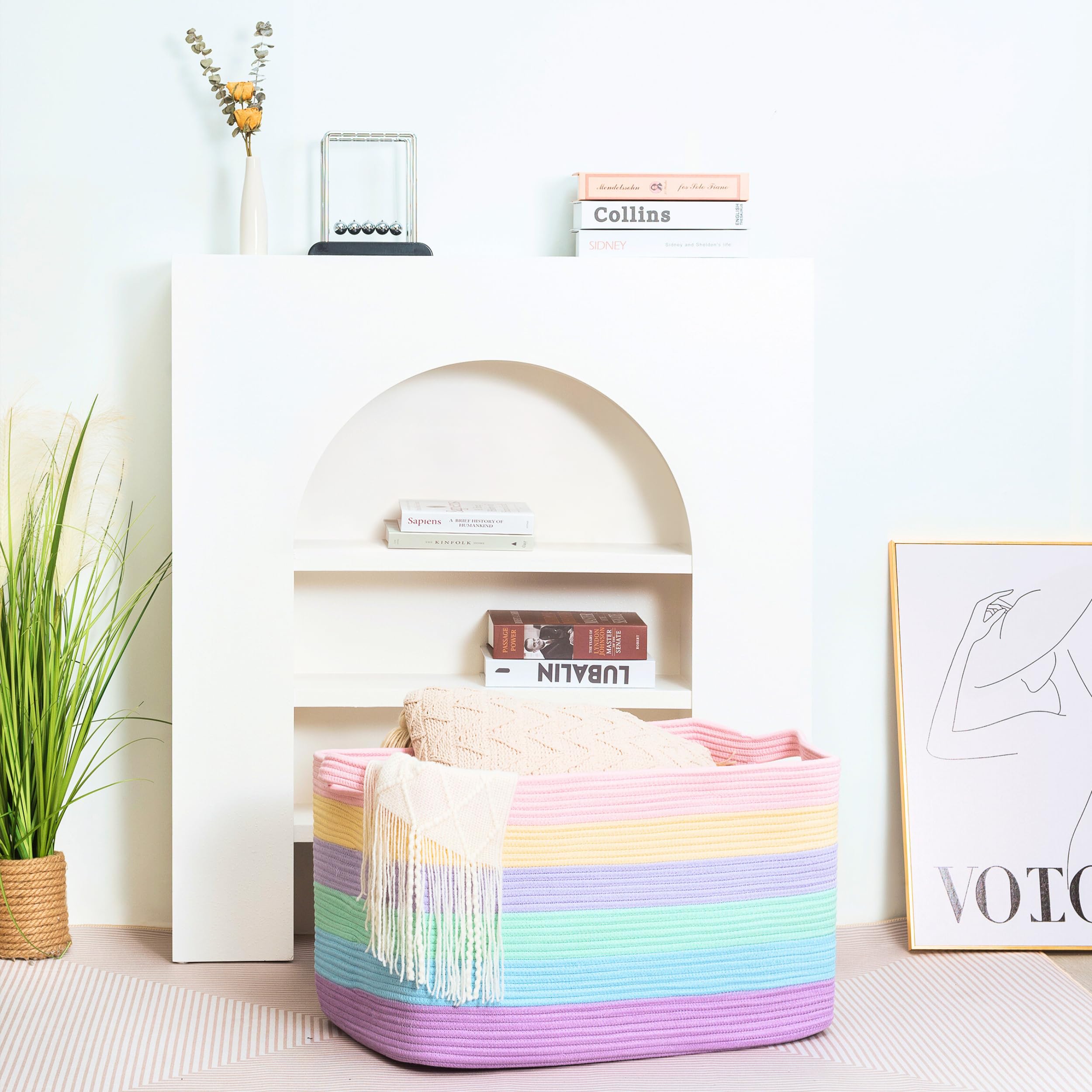 MINTWOOD Design pool towels storage bin keeps bathroom organized.