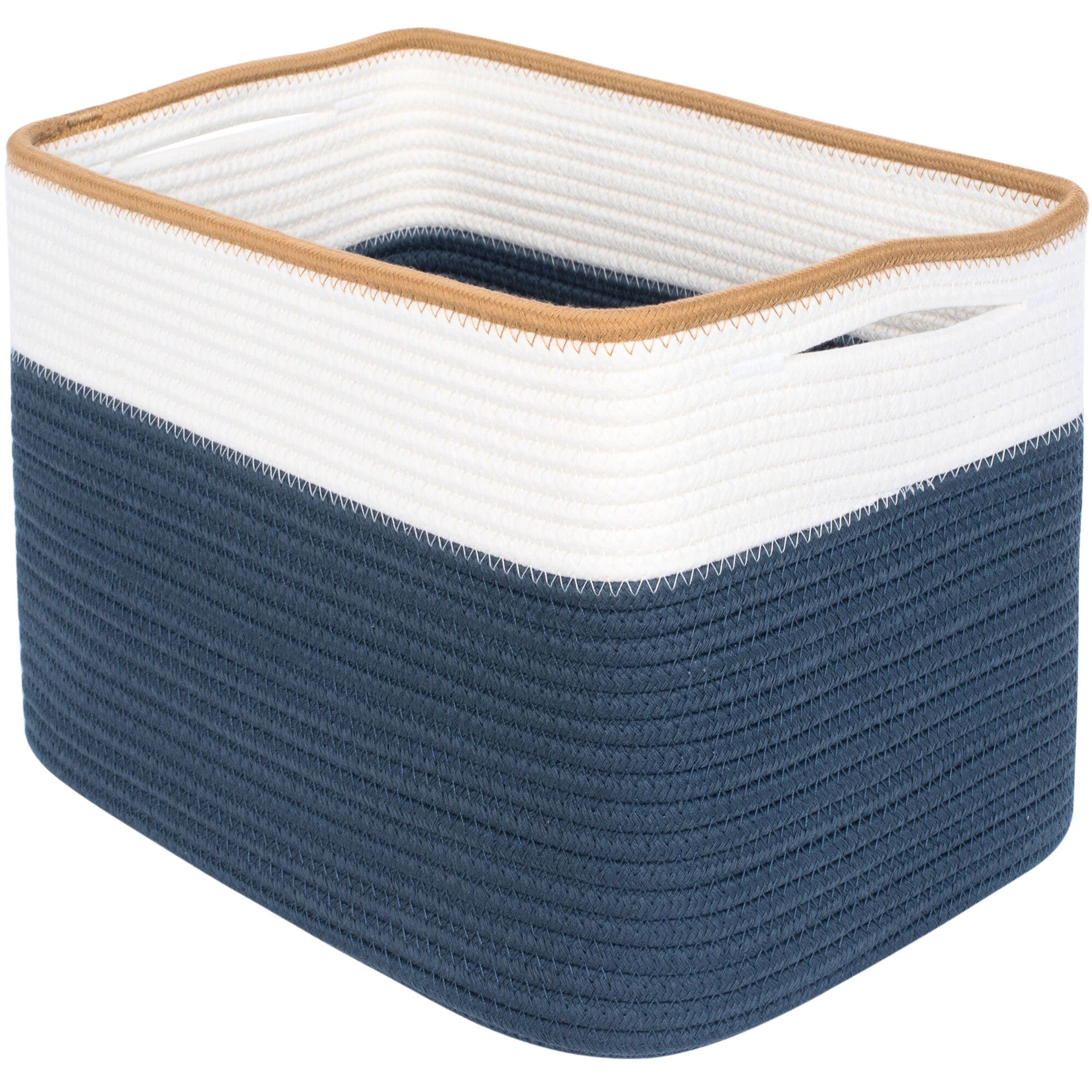 MINTWOOD Design Prussian Blue storage basket on shelf keeps clutter tidy.