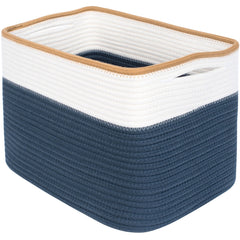 MINTWOOD Design Prussian Blue storage basket on shelf keeps clutter tidy.