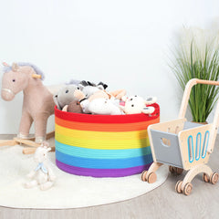 MINTWOOD Design rainbow basket 22x14 size shown for spacious blanket storage