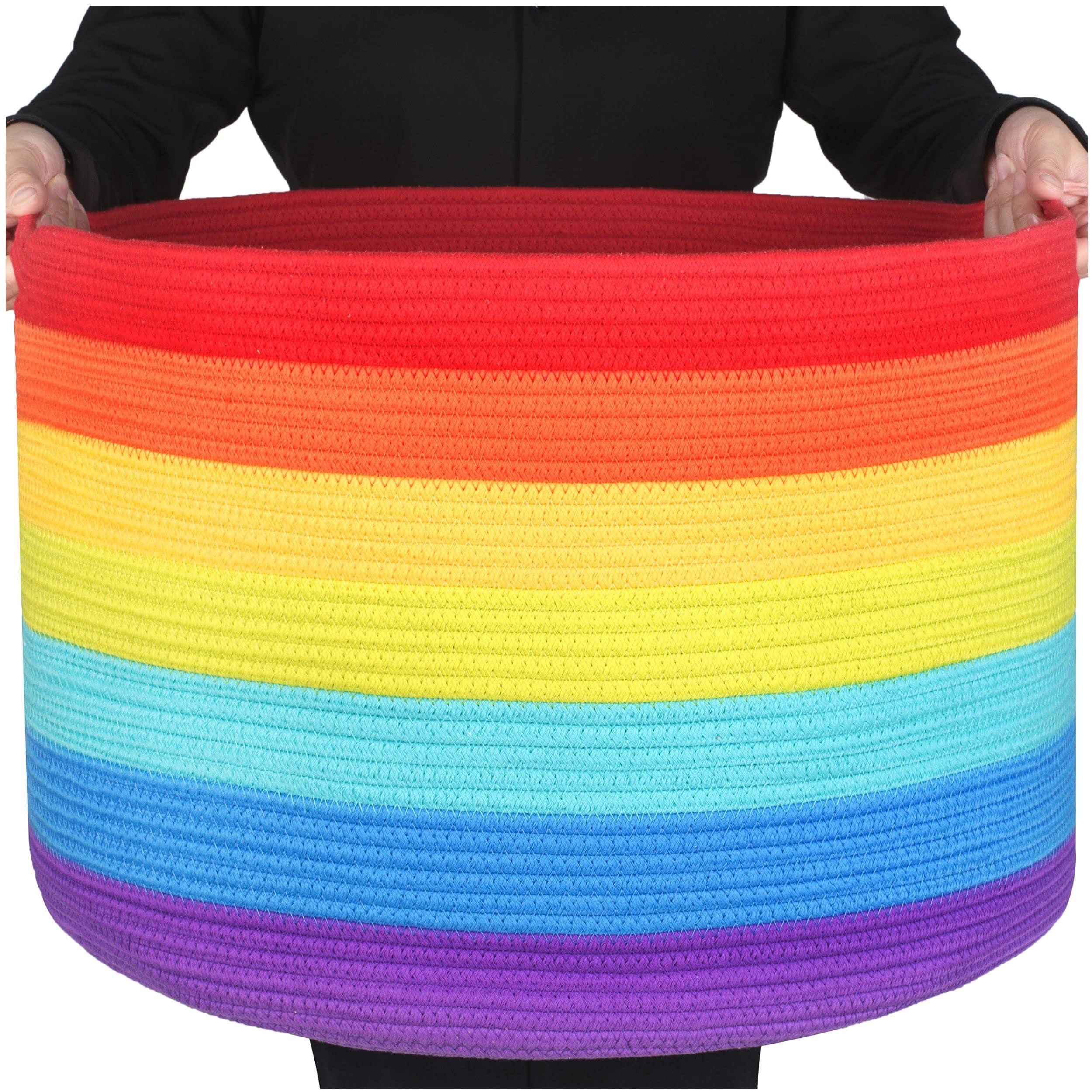MINTWOOD Design rainbow basket closeup weave highlights durable cotton rope craftsmanship for storage