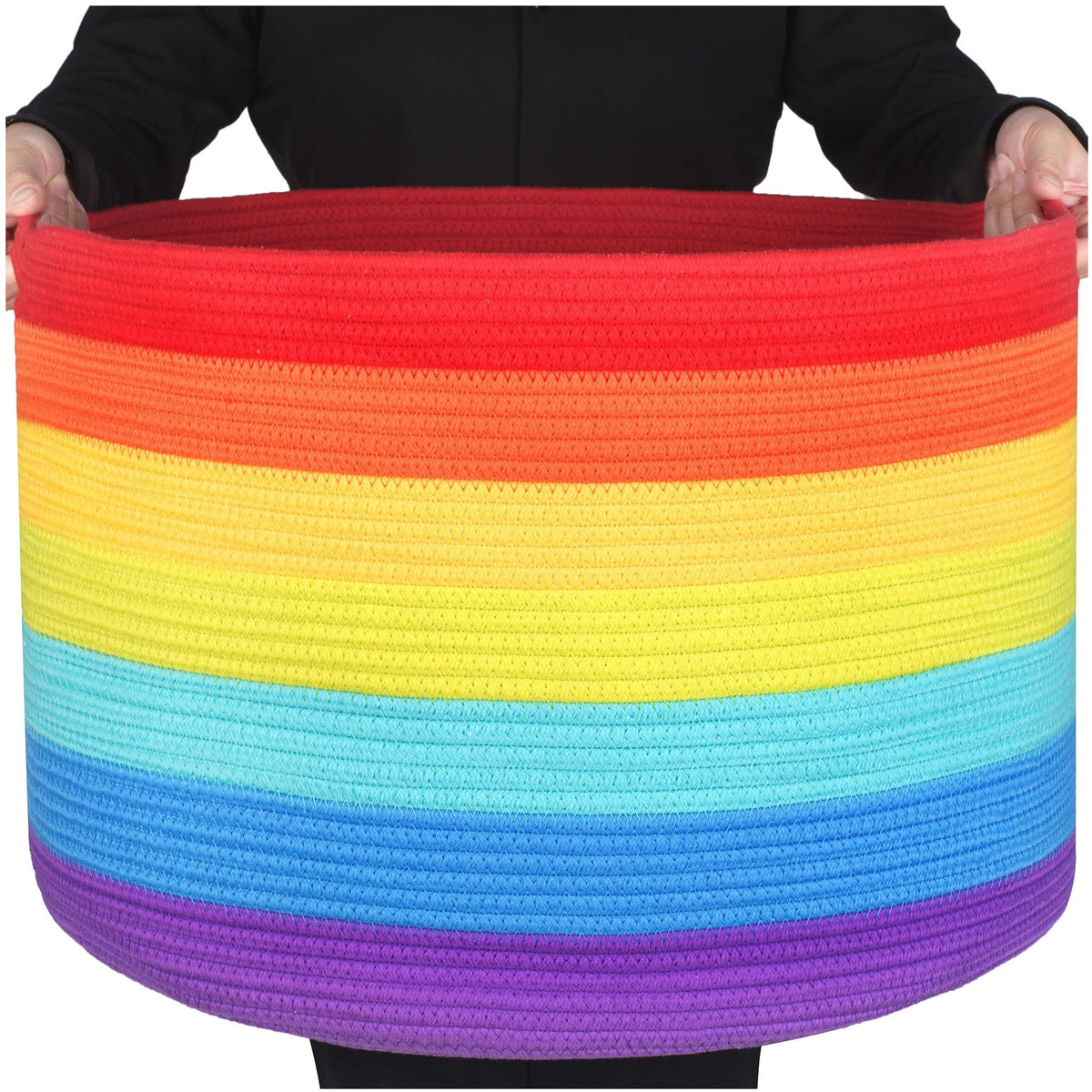 MINTWOOD Design rainbow basket closeup weave highlights durable cotton rope craftsmanship for storage