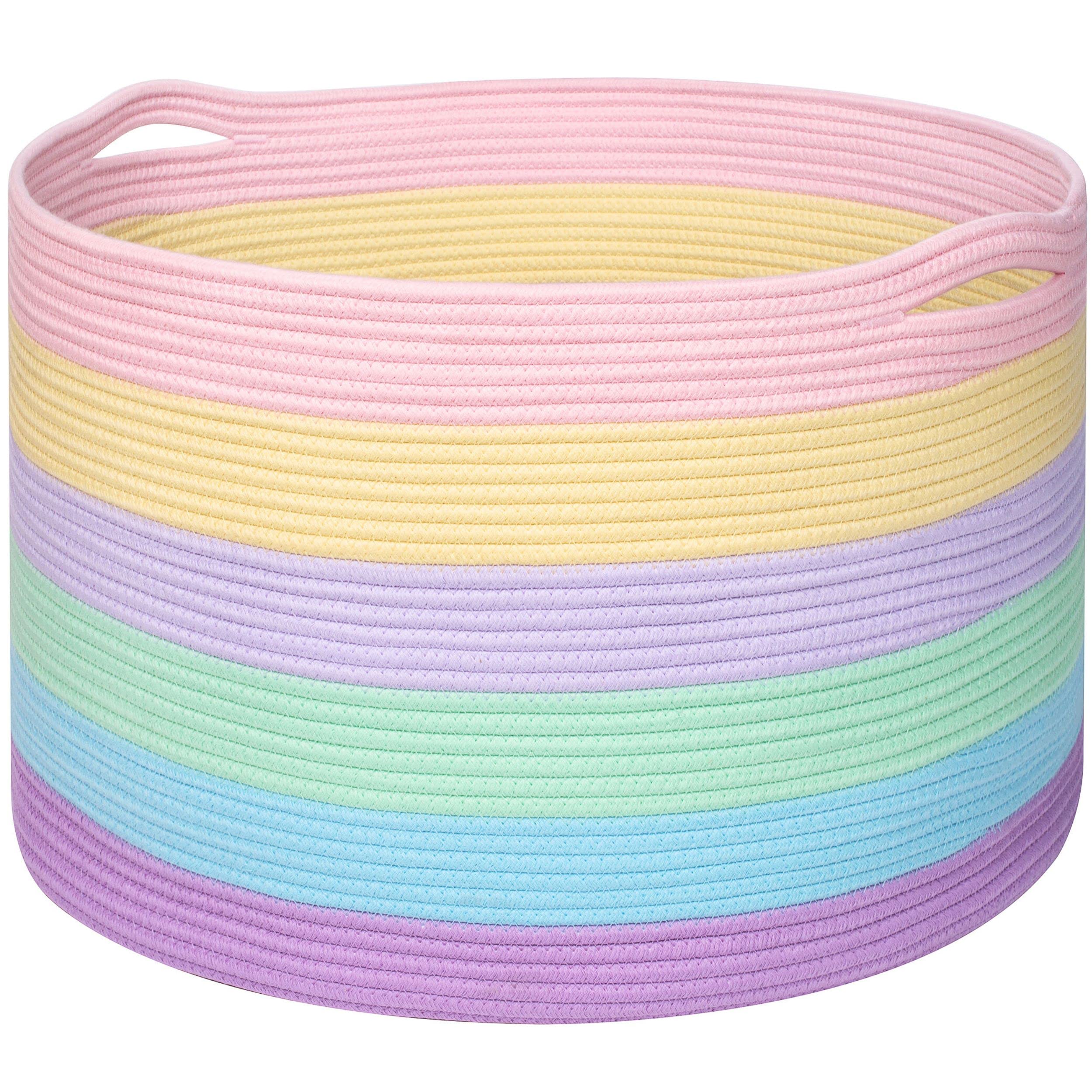 MINTWOOD Design Rainbow Basket toy storage idea for playrooms and bedrooms.