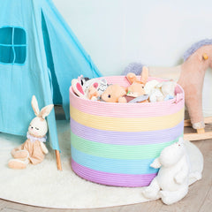MINTWOOD Design XXXXLarge basket filled with blankets and pillows demonstrates tidy living room organization