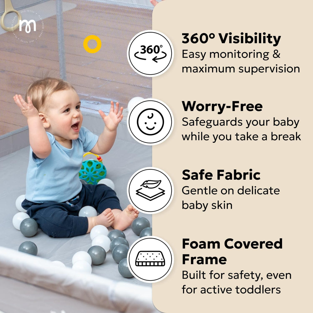 MioTetto Baby Playpen gate-zipper demonstrates easy access with secure closure for toddlers.