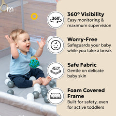 MioTetto Baby Playpen gate-zipper demonstrates easy access with secure closure for toddlers.