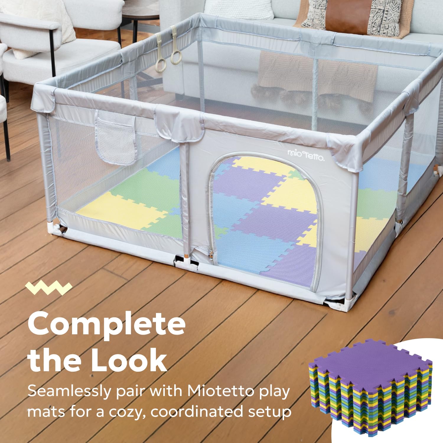 MioTetto Baby Playpen modern-design fits nursery or living room.