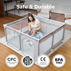 MioTetto Baby Playpen suction-base keeps the play yard stable during active playtime.