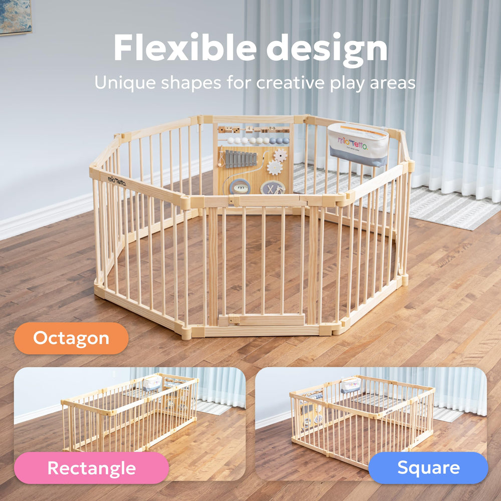 MioTetto Wooden Playpen Montessori board engages early learning through hands-on activities.