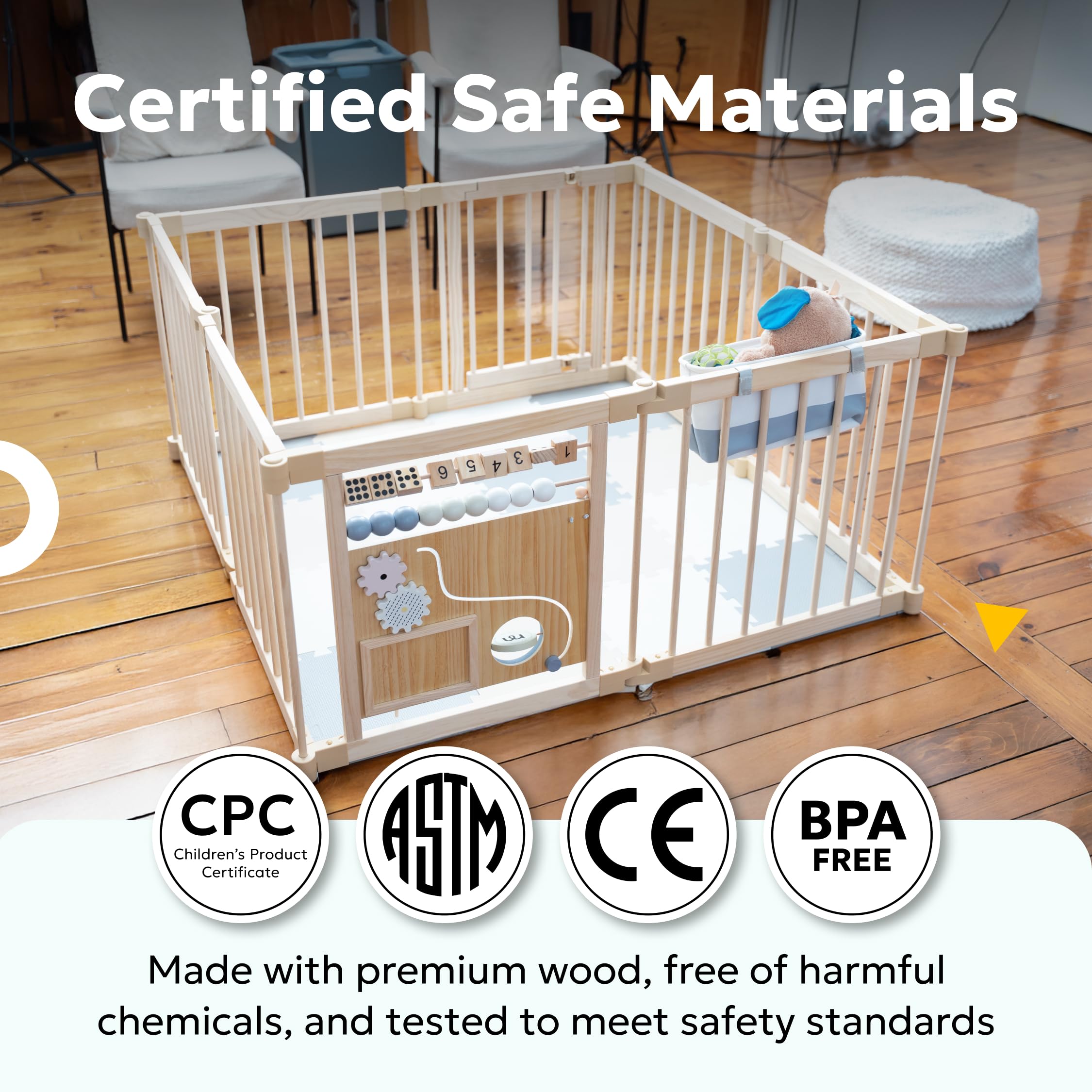 MioTetto Playpen safety edges: smooth, splinter-free design for worry-free play.