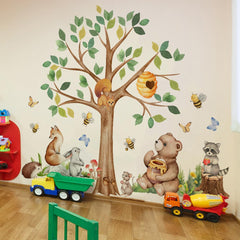 Mirabuy honey bee hive and butterflies add whimsy to a kid-friendly forest scene.