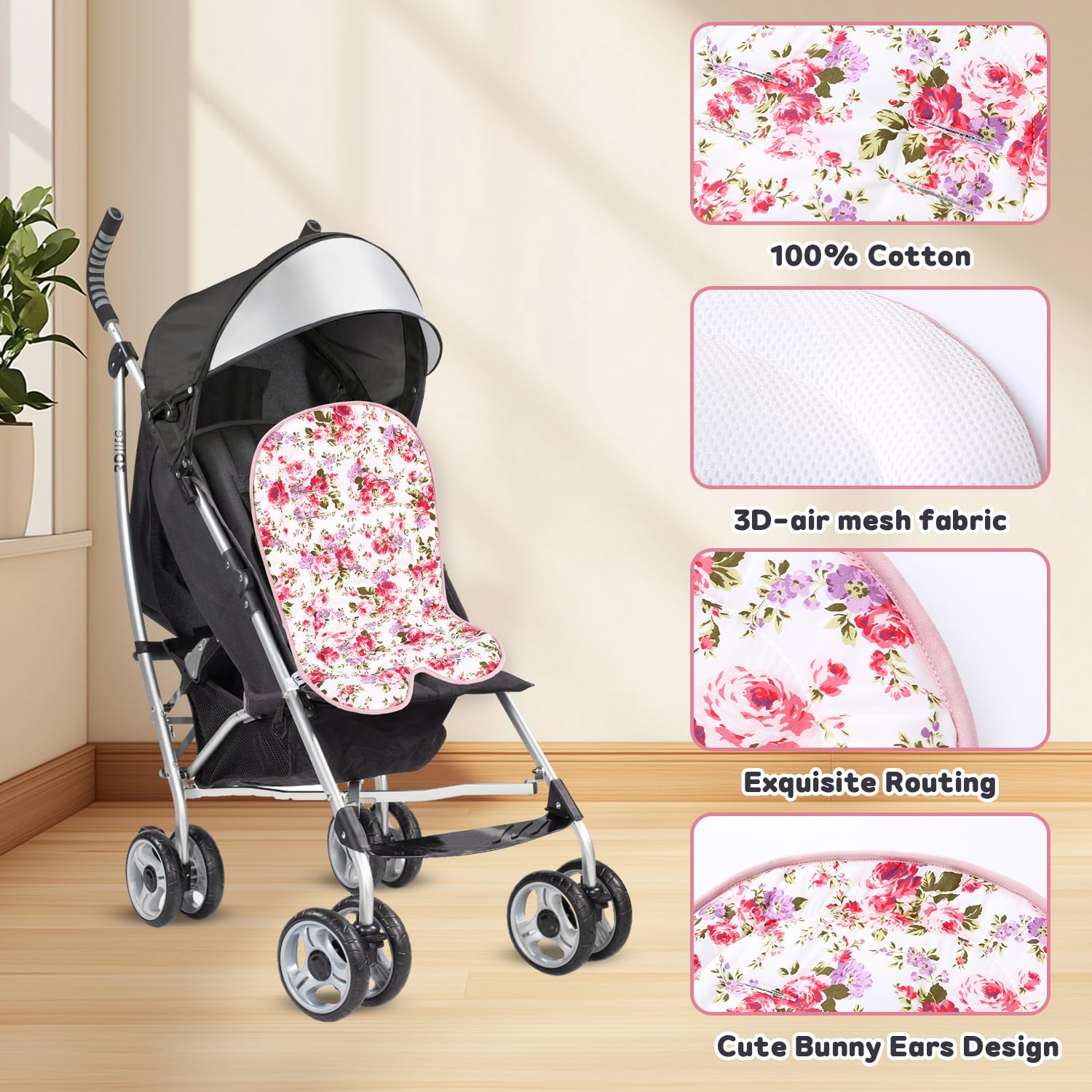 Miracle Baby car seat cushion adjustable harness holes adapt as baby grows