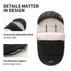 Miracle Baby bunting bag harness openings ensure safe stroller compatibility.