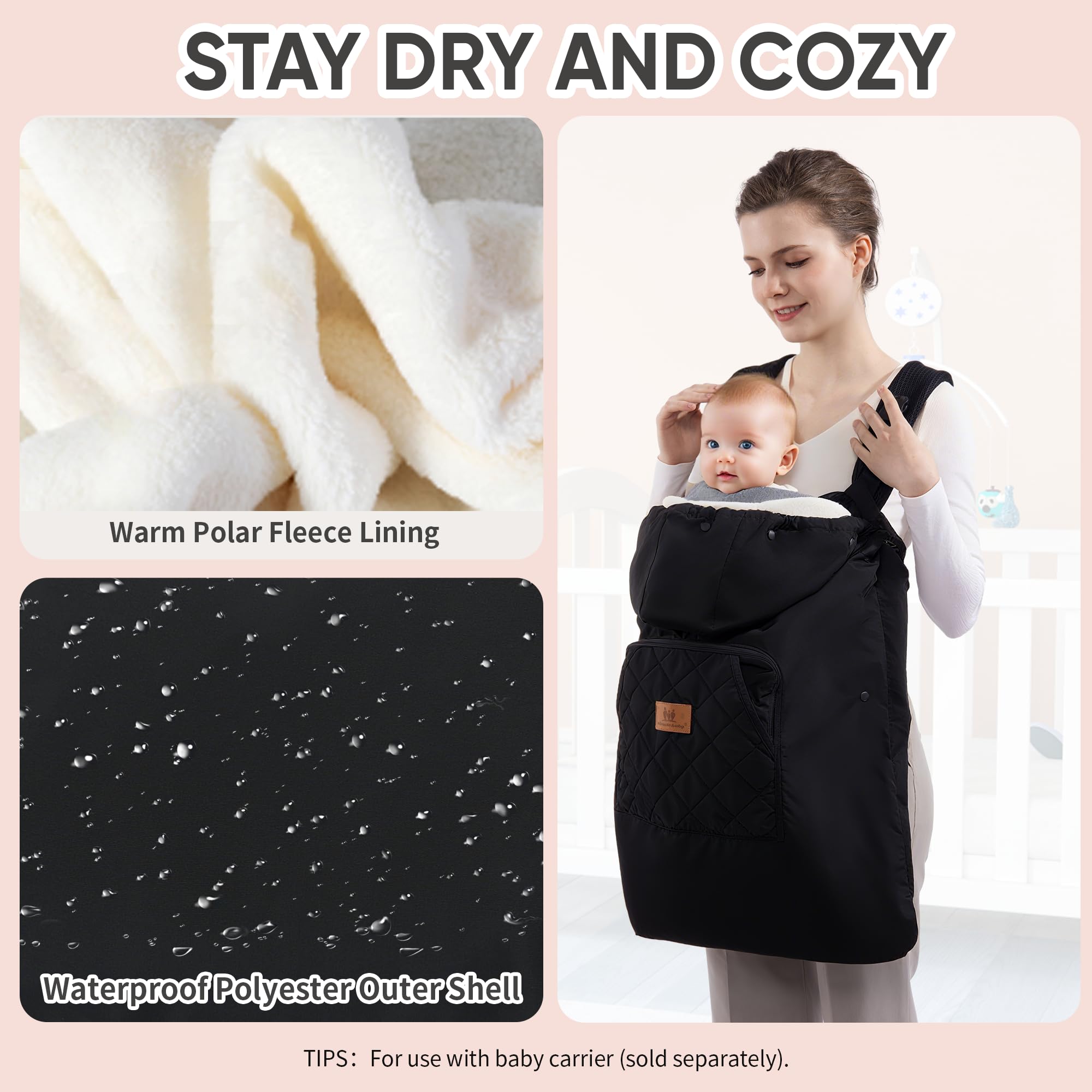 Miracle Baby carrier cover detachable liner adds easy-clean warmth for cold-weather snuggles.