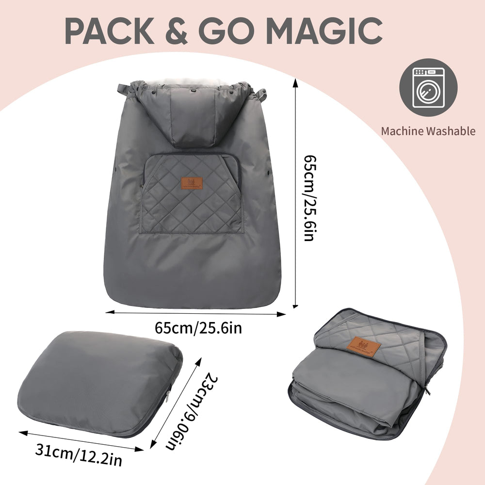 Miracle Baby Carrier Cover envelope-style front pocket keeping hands warm and essentials accessible