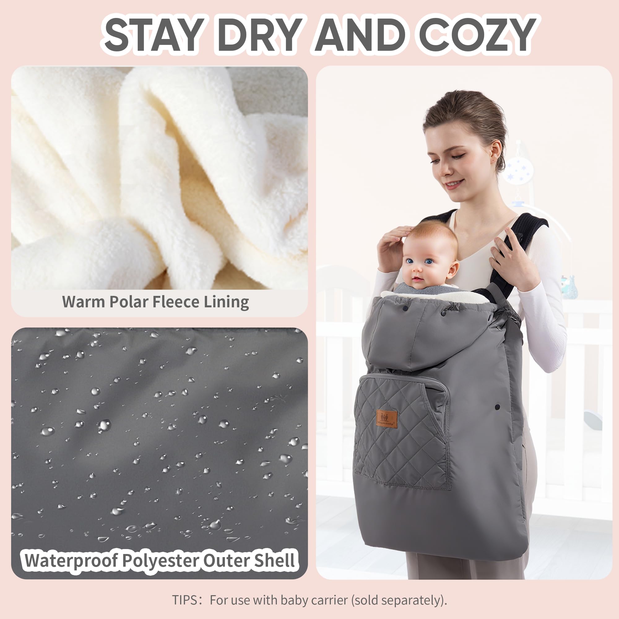 Miracle Baby Carrier Cover close-up on polar fleece lining for cozy warmth