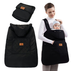 Miracle Baby carrier cover with waterproof outer shell shields baby from rain and wind.