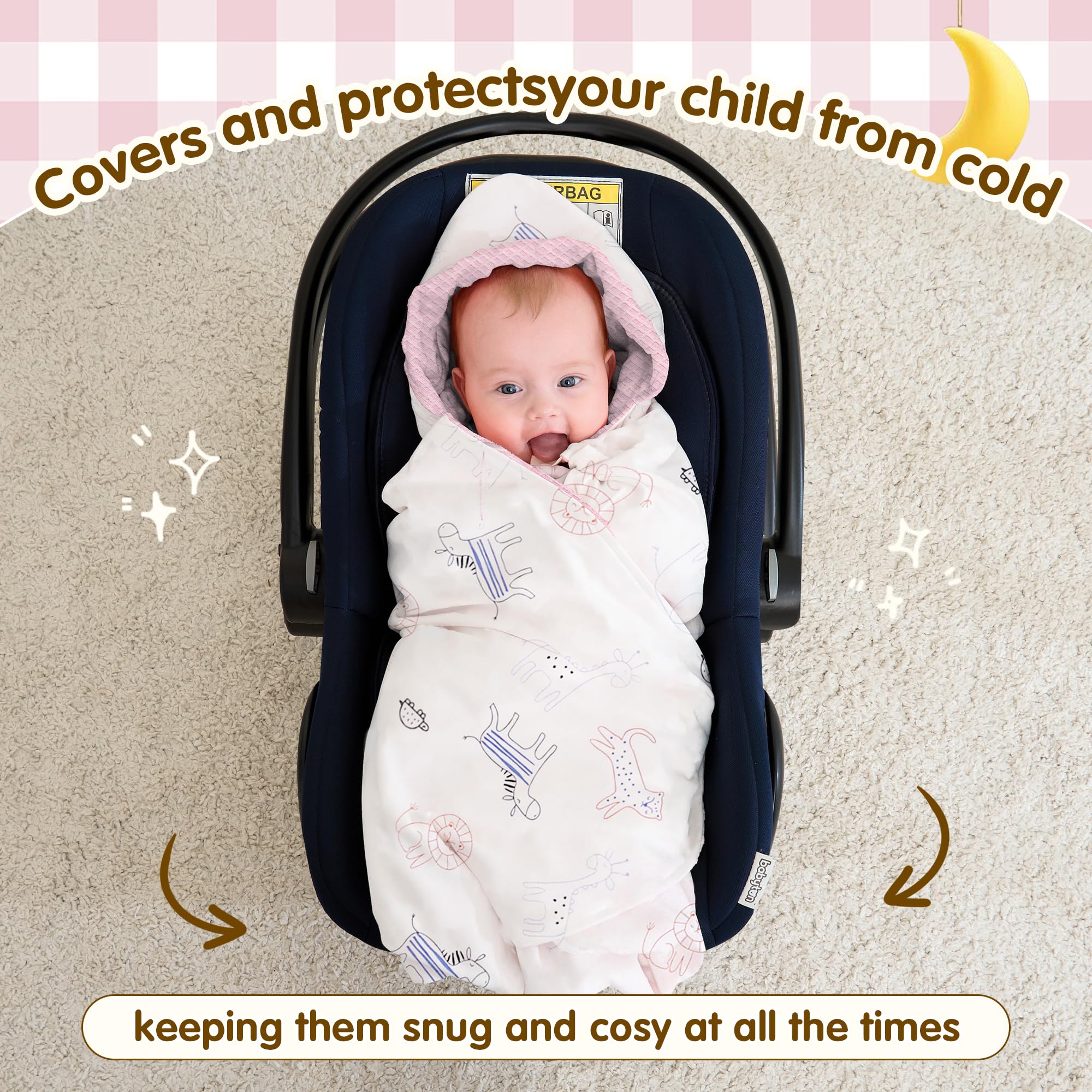Miracle Baby stroller-nap use keeps baby cozy on strolls.