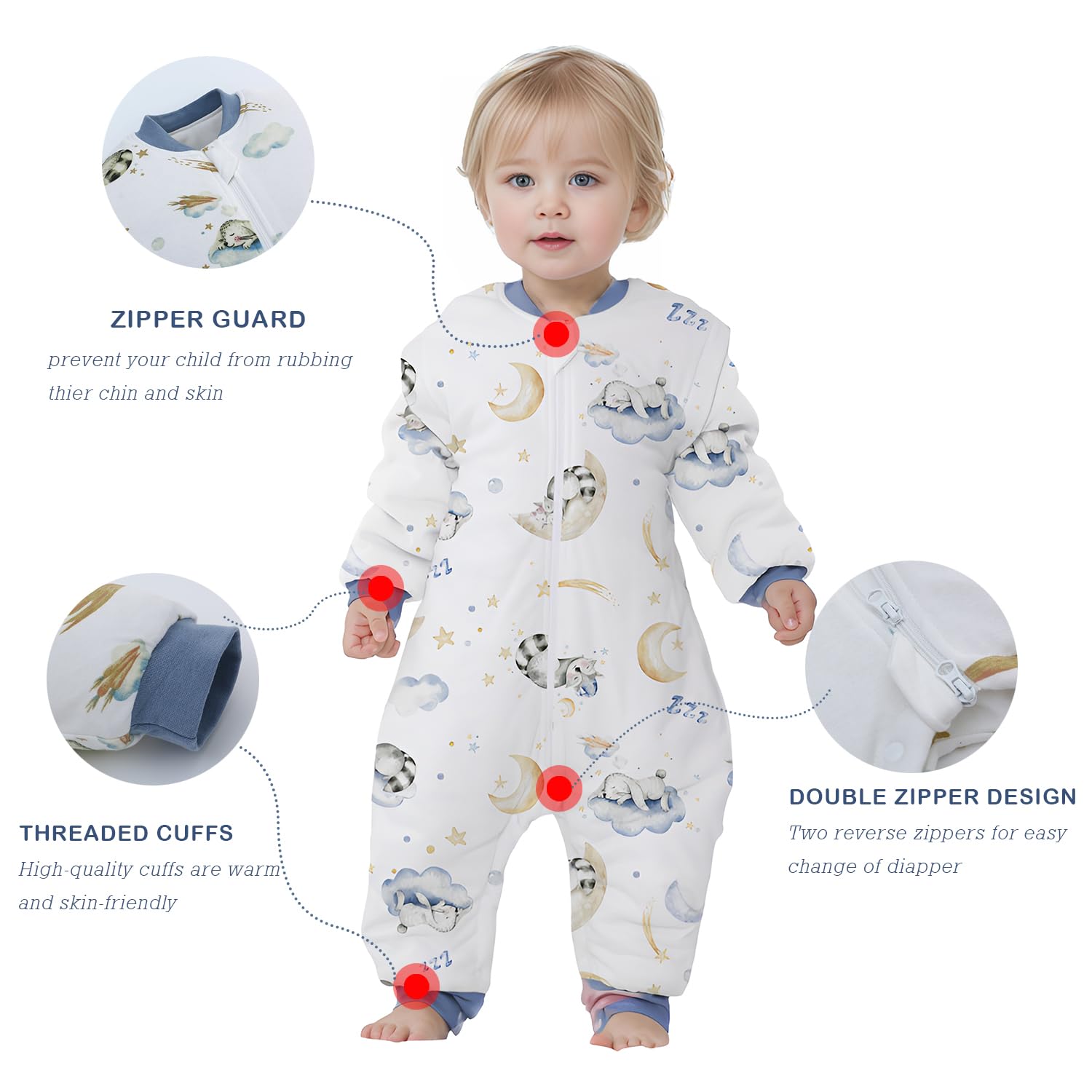 Miracle Baby chin guard protects delicate skin during zipping.