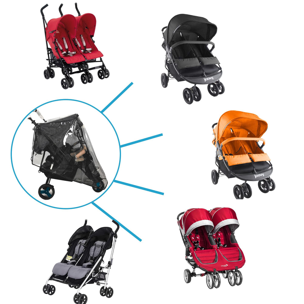 Miracle Baby rain cover compatibility fits most standard double strollers for travel.
