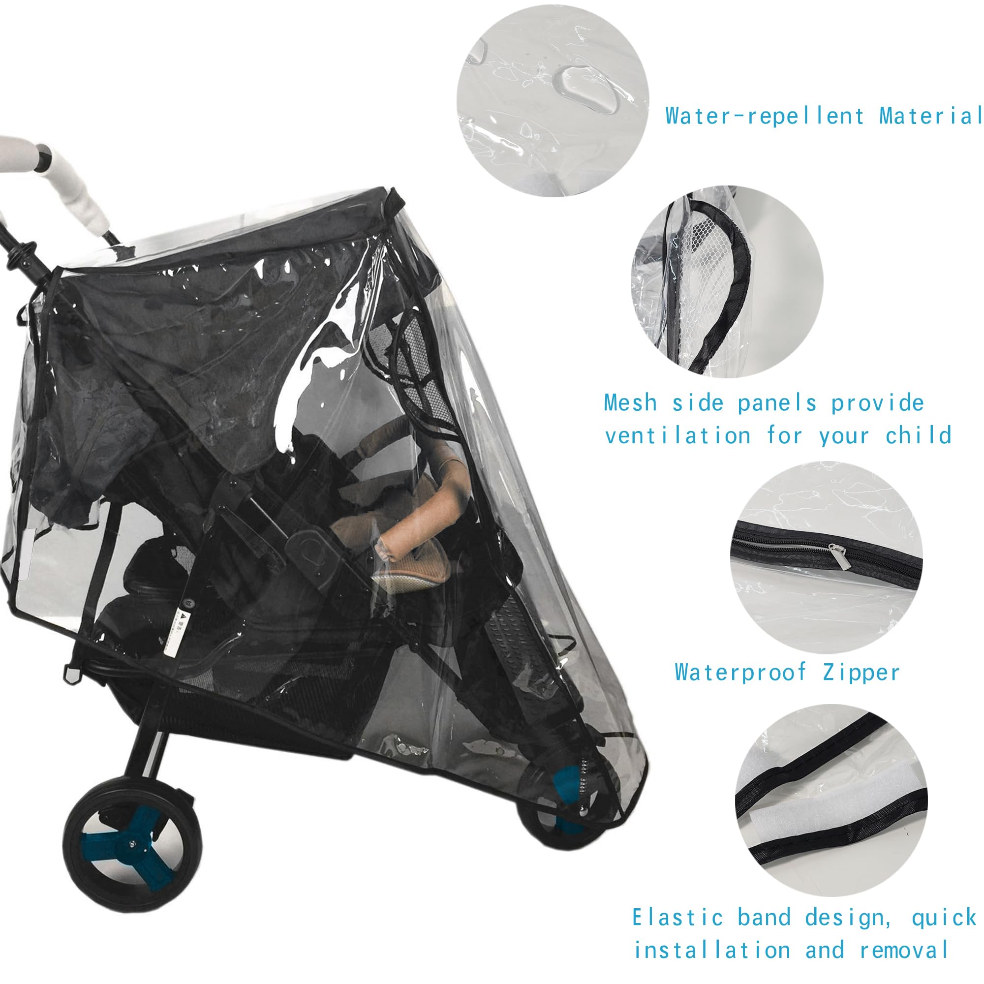 Miracle Baby double stroller rain cover durable material uses food-grade EVA for safety.