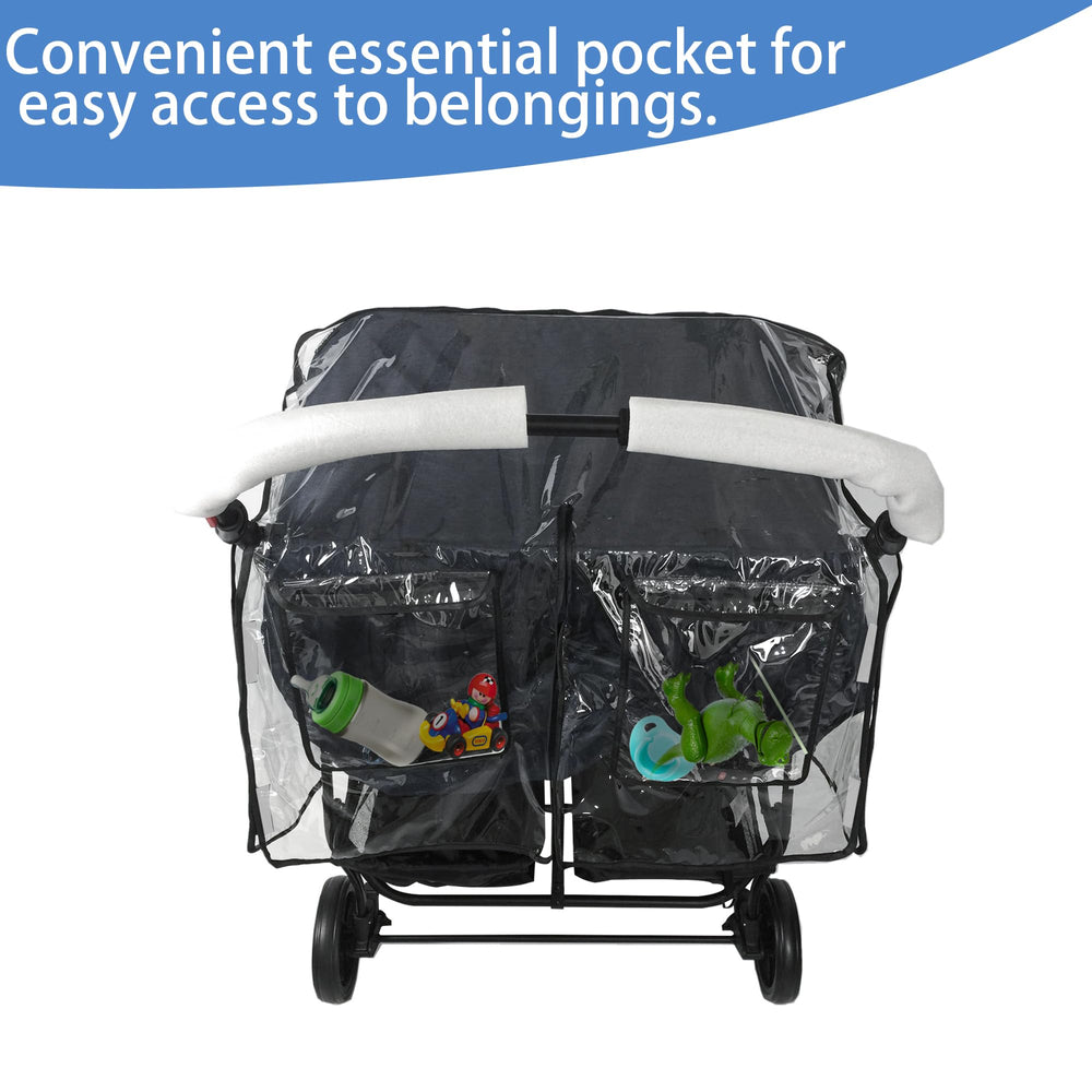 Miracle Baby double stroller rain cover easy installation for fast setup.