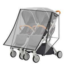 Miracle Baby double stroller rain cover full-coverage provides all-weather protection.