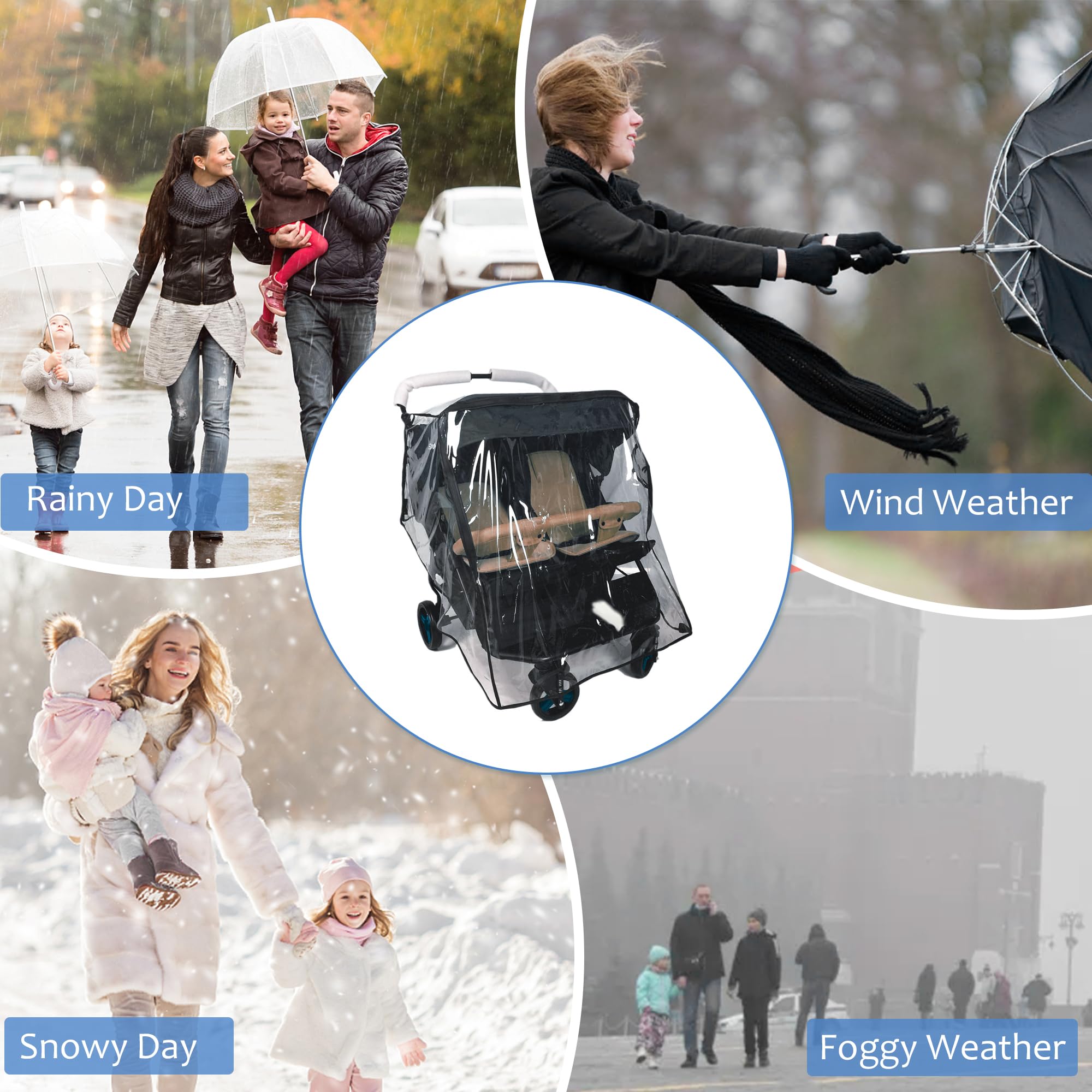 Miracle Baby rain cover with storage pockets keeps diapers and wipes organized.