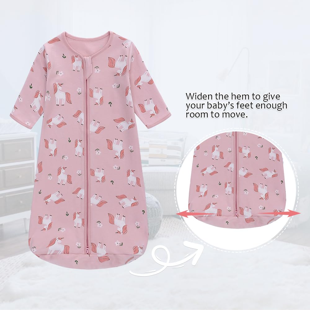 Miracle Baby sleep sack roomy hem supports kicking and movement.