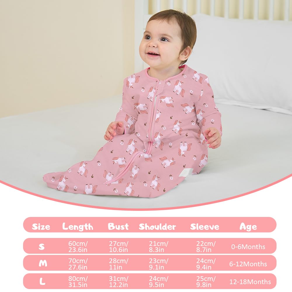 Miracle Baby sleep sack size guide illustrates growing baby fit.