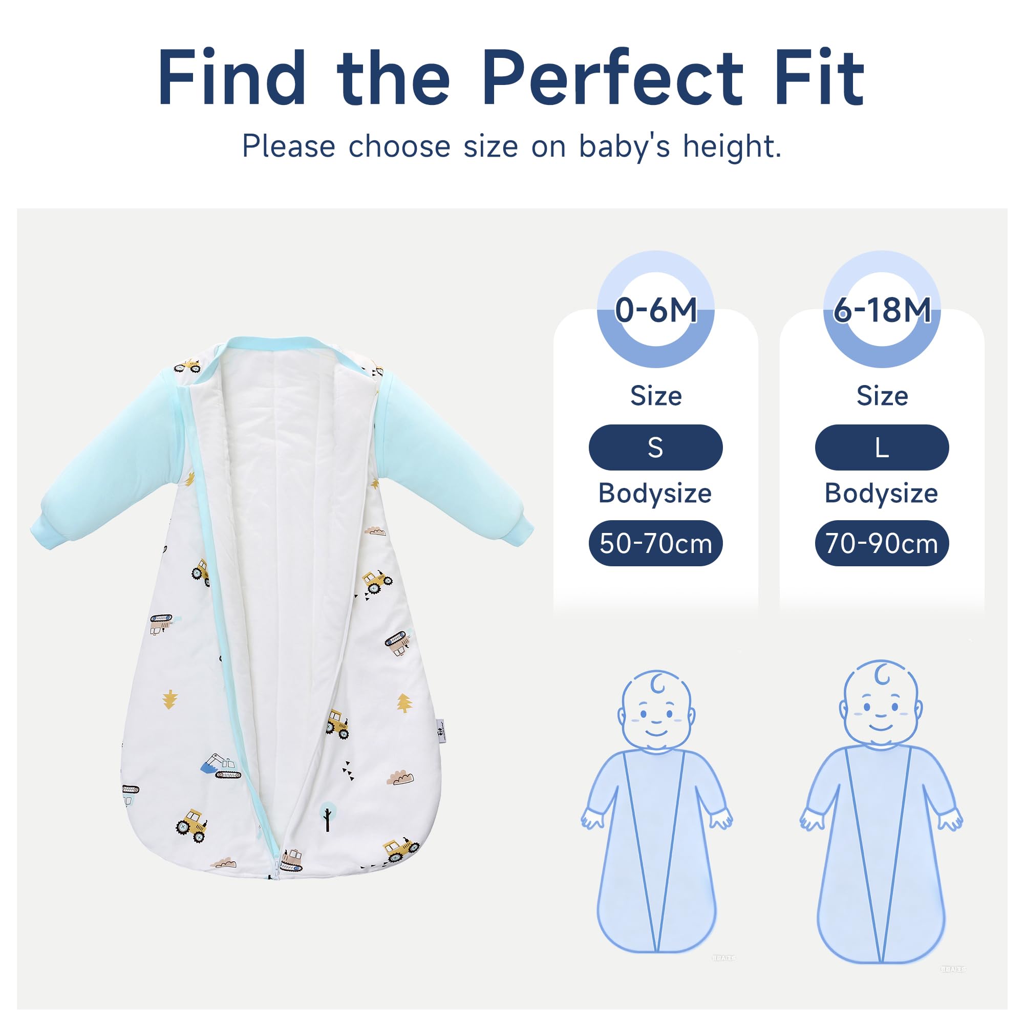 Miracle Baby Sleep Sack grows with baby across sizes 0-6m and 6-18m.