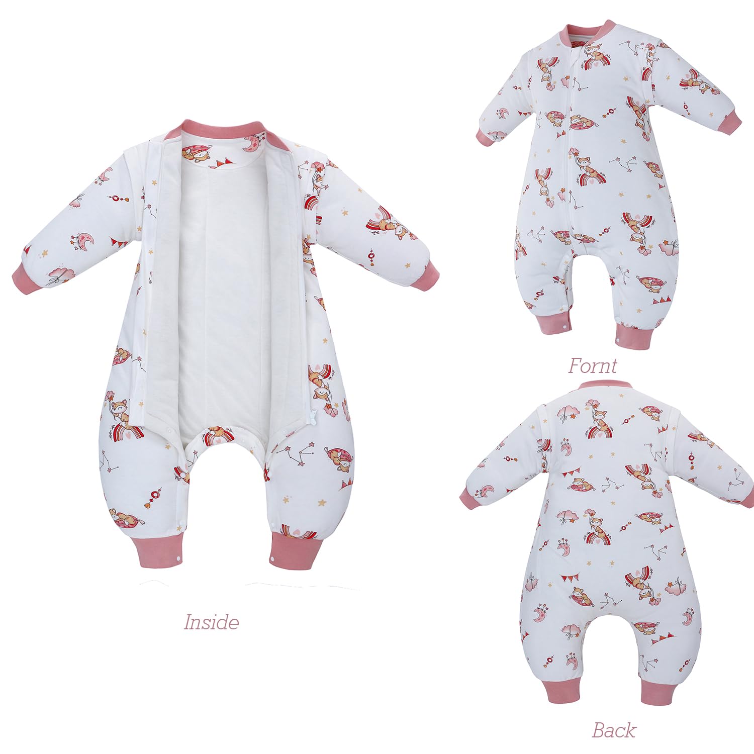 Miracle Baby Sleep Sack with Legs – close-up of leg buttons enabling freedom to move.