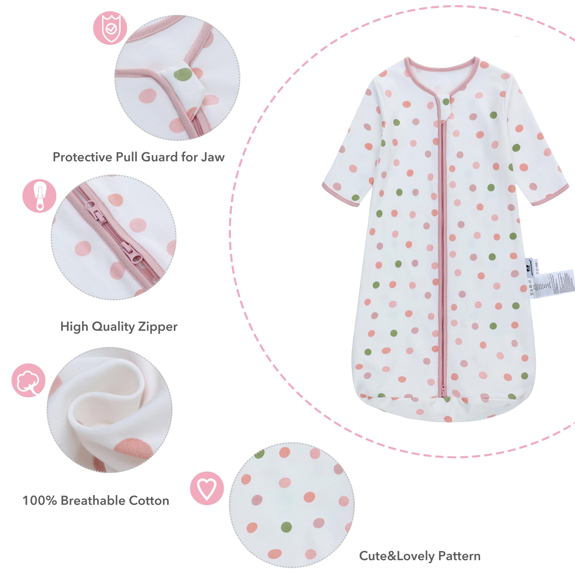 Miracle Baby Sleep Sack long sleeve colorful-dots adds playful nap-time comfort.