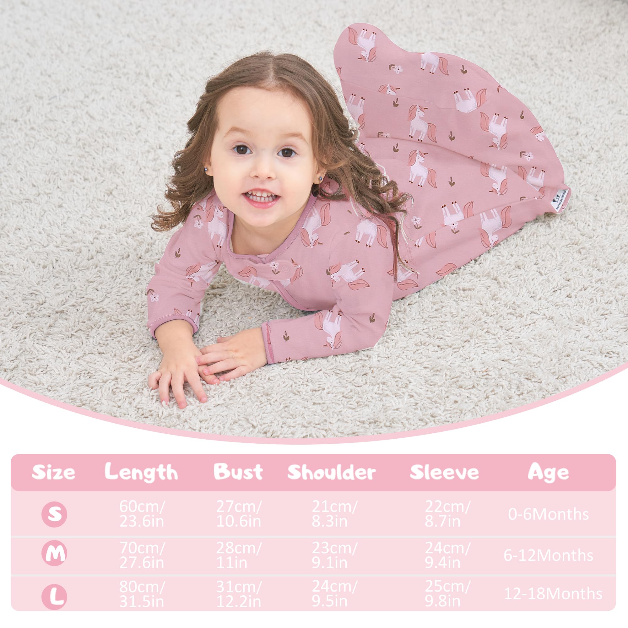Miracle Baby Sleep Sack long sleeve sizes up to 19 months image shows grow-with-baby versatility