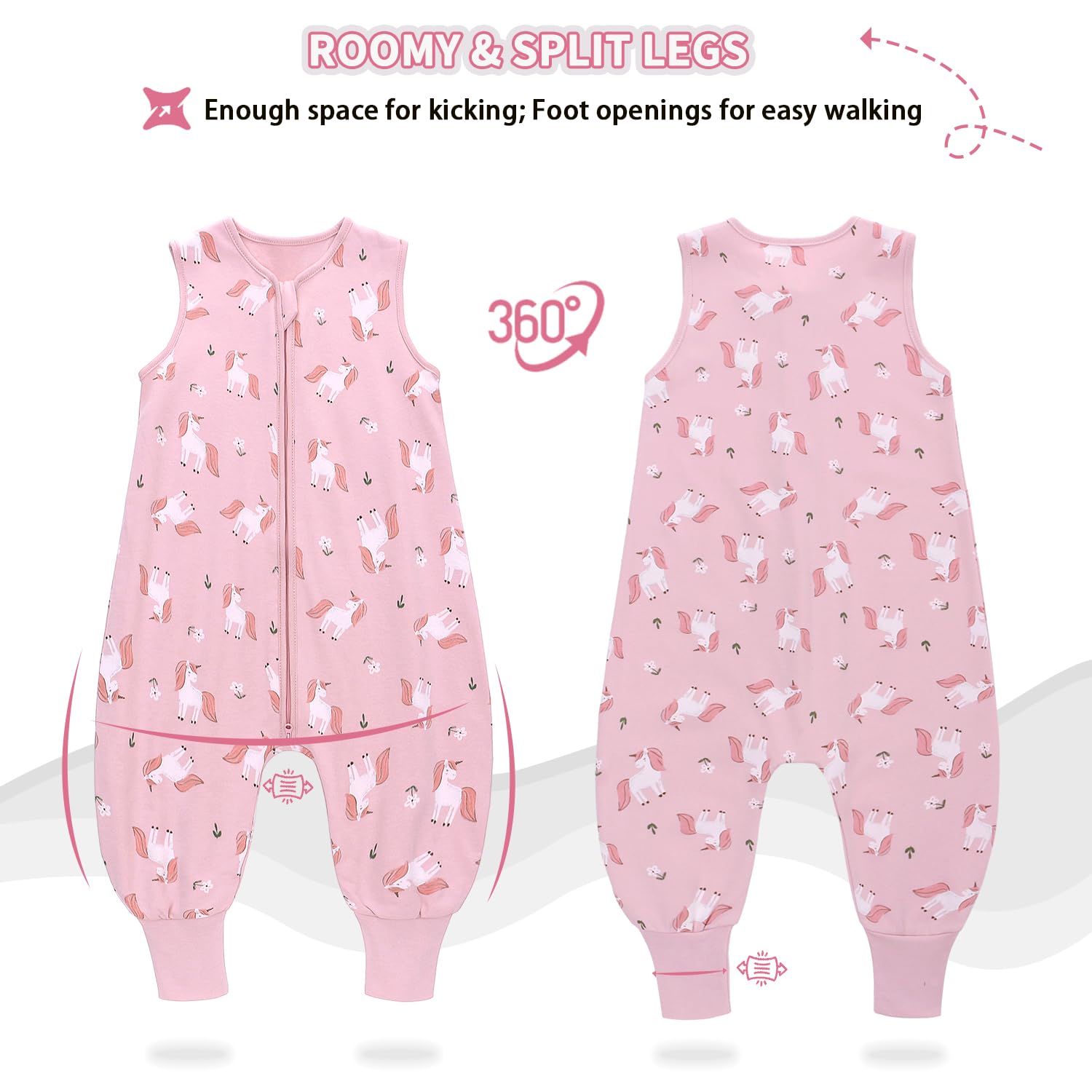 Miracle Baby Sleep Sack with Feet sleeveless design enables easy dressing and prevents overheating.