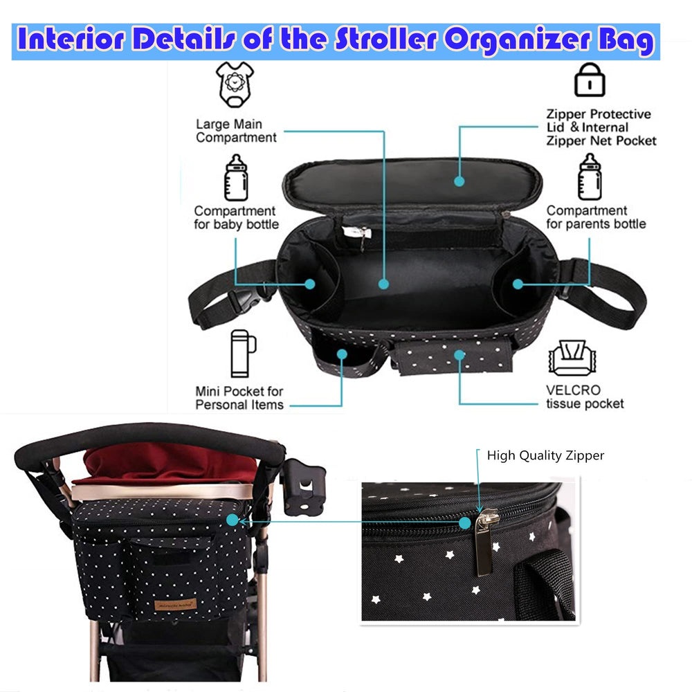 Miracle Baby stroller organizer bag durable 600D polyester promises long-lasting use on outings.