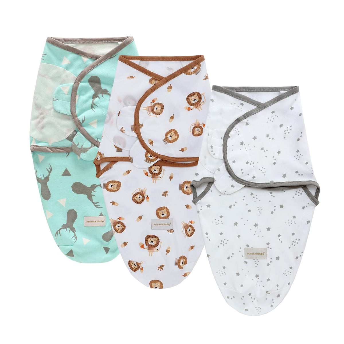 Miracle Baby swaddle 3-pack folded for compact storage and quick prep