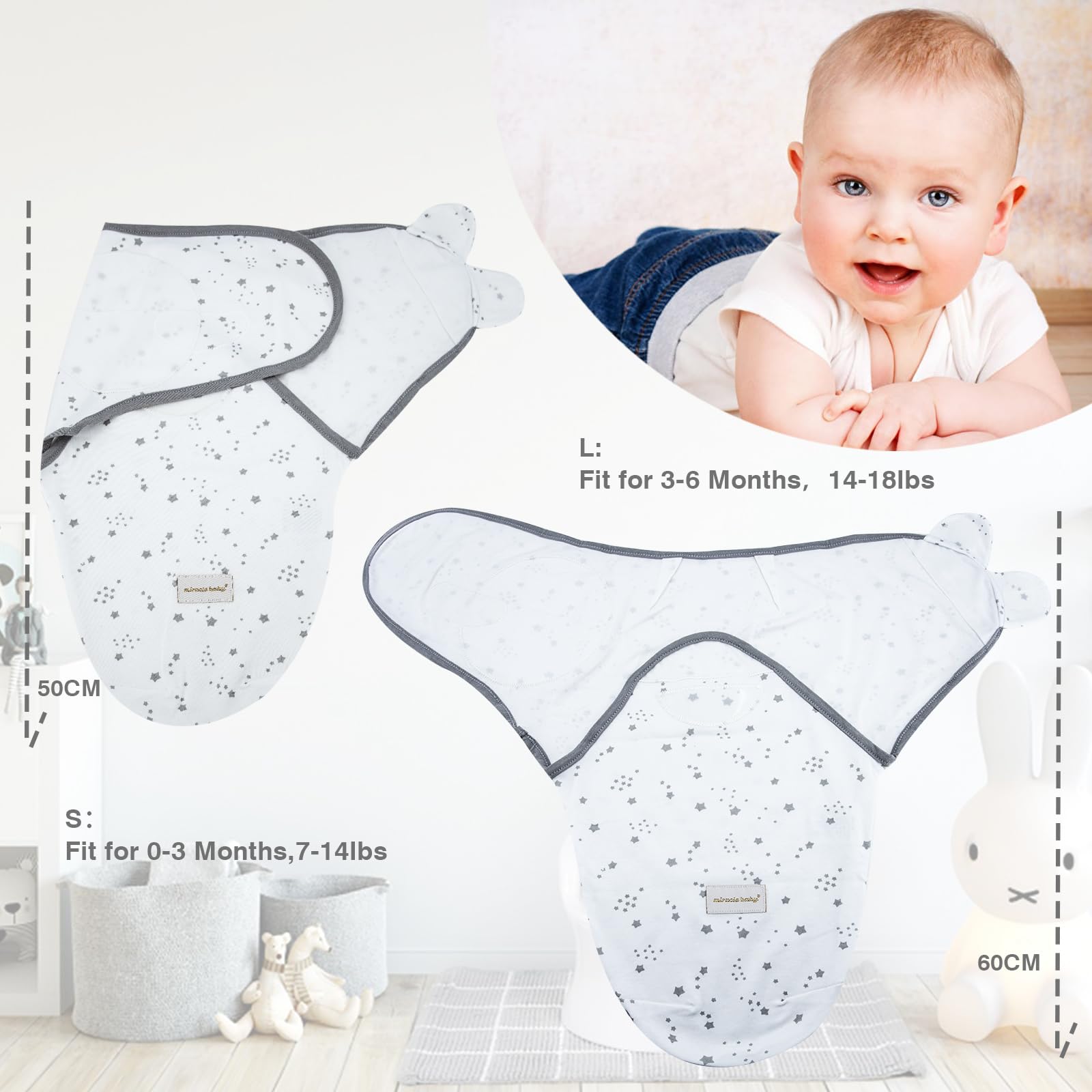 Miracle Baby swaddle 60x75cm 3-6 months size grows with baby