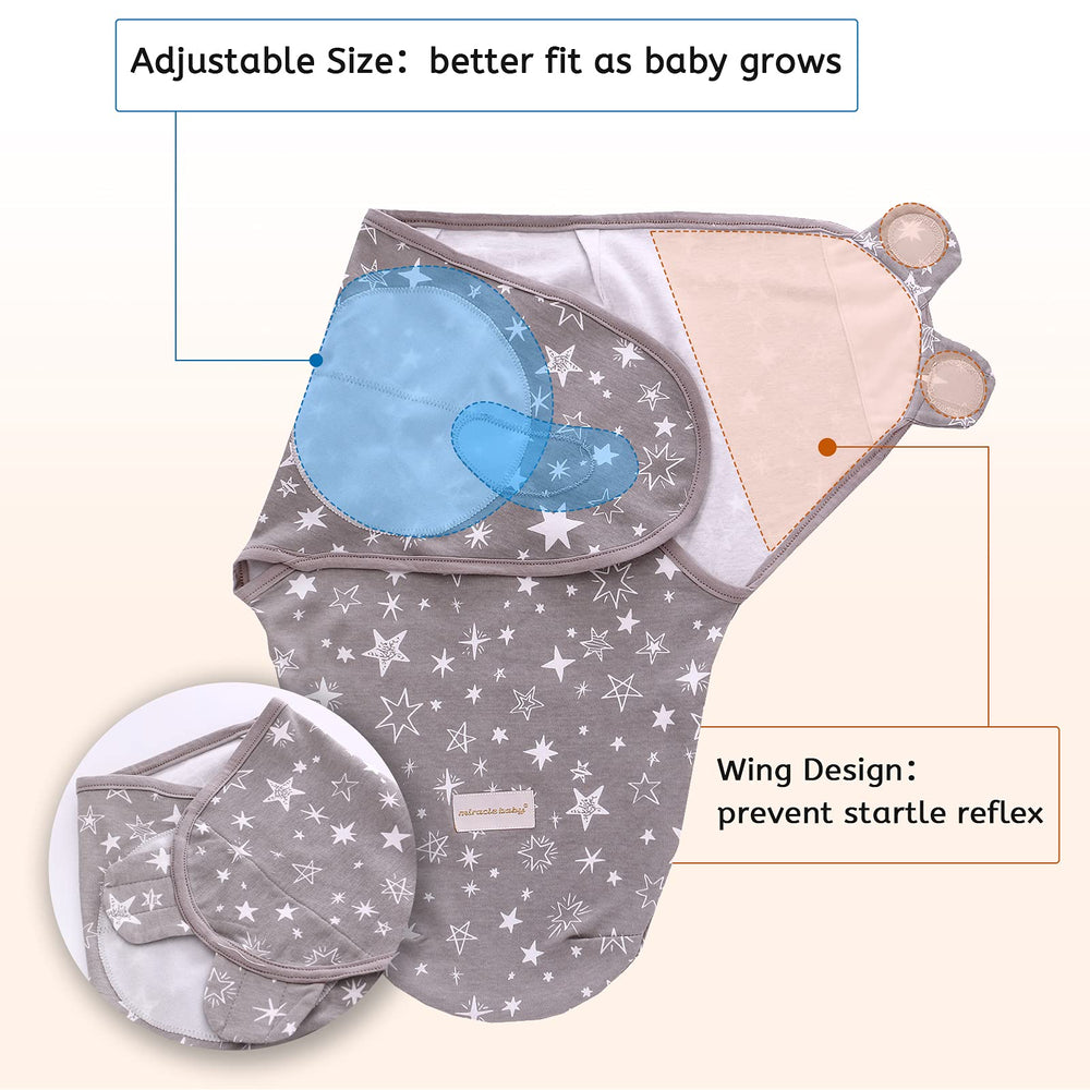 Miracle Baby Swaddle Sack Large 3-6m supports growing infant with adjustable security