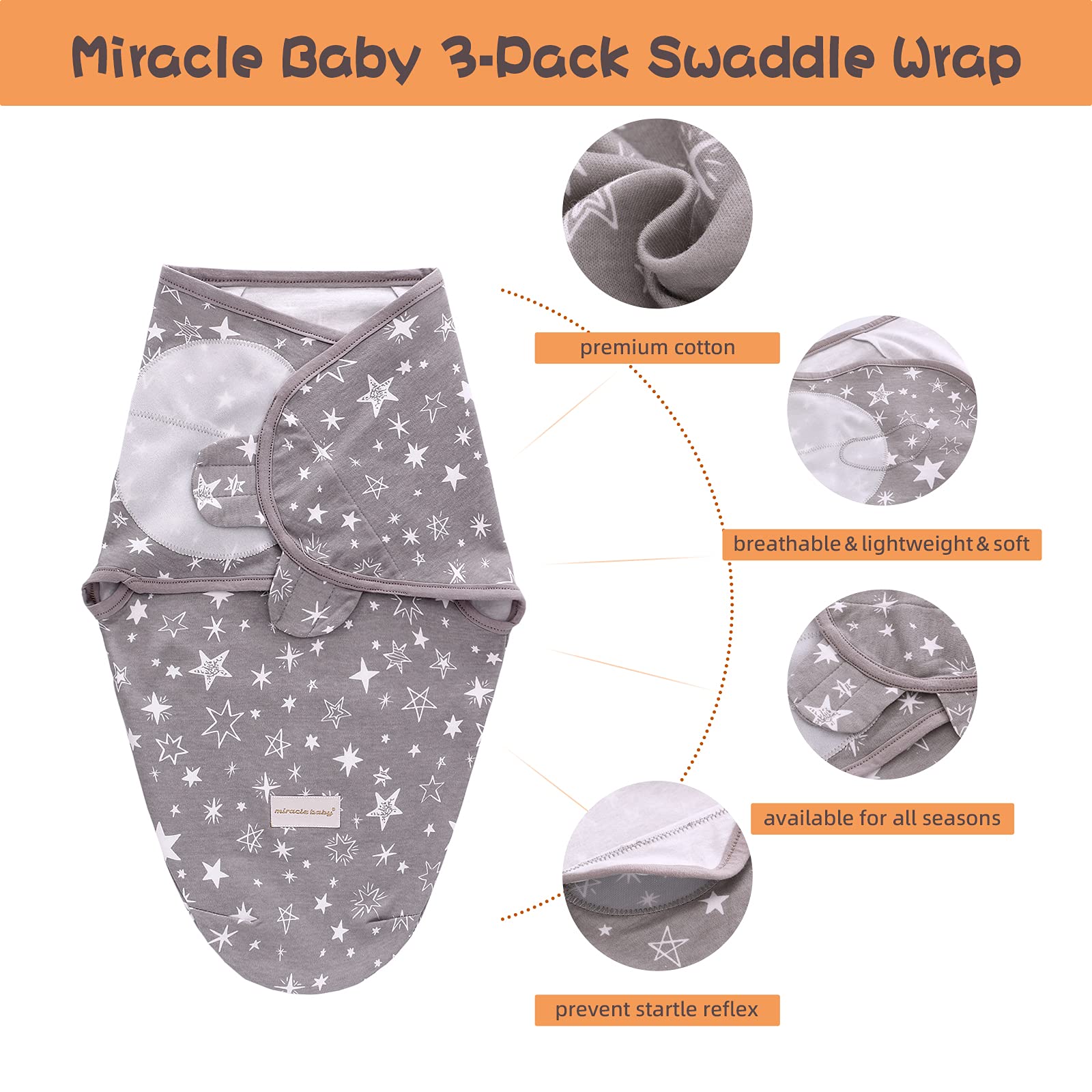 Miracle Baby Swaddle Sack Small 0-3m provides snug fit to soothe startle reflex